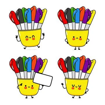 Funny cute happy scissors characters bundle set. Vector hand drawn doodle sty Stock Illustration
