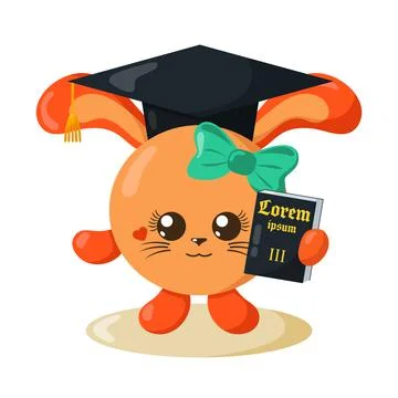 Funny cute hare or rabbit justice with book (copy space) and hat in flat design. Stock Illustration