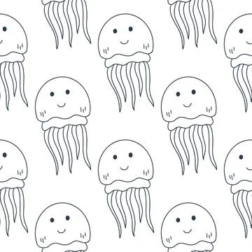 Funny cute jellyfish seamless pattern vector illustration Stock Illustration