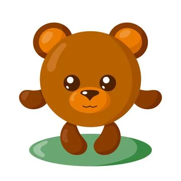 Funny cute kawaii bear with round body in flat design with shadows.  Stock Illustration