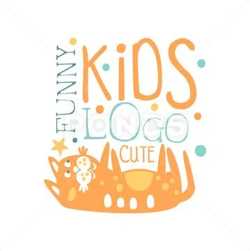 Funny cute kids logo, baby shop label, fashion print for kids wear, baby shower Stock Illustration