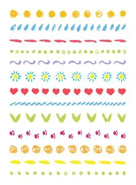 Funny cute line border set. Brush hand drawing doodle design element frame Stock Illustration