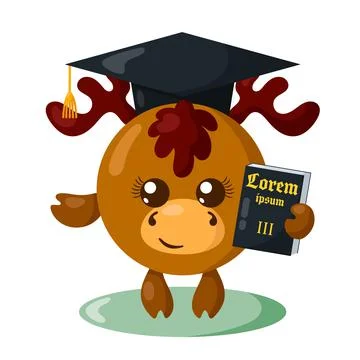 Funny cute moose or deer justice with book (copy space) and hat in flat design Stock Illustration