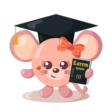 Funny cute mouse justice with book (copy space) and hat in flat design Stock Illustration