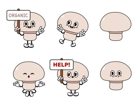 Funny cute Mushroom characters bundle set. Vector hand drawn doodle style t.. Stock Illustration