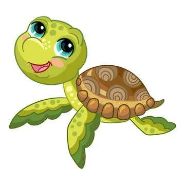 Funny cute ocean turtle vector isolated illustration Stock Illustration