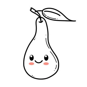 Funny cute pear character. Vector flat pear cartoon kids happy character. Pear Stock Illustration