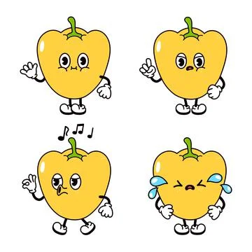 Funny cute pepper characters bundle set. Vector hand drawn doodle style tradi Illustrazione stock