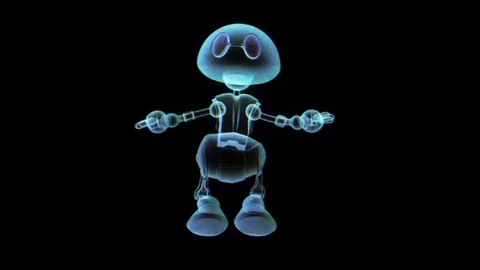 Funny Cute Robot Dancer Hologram Animation Stock Footage 108521056