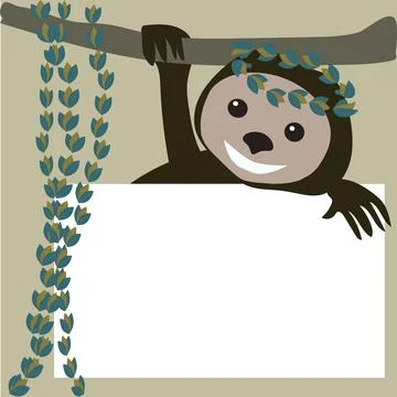 Funny cute sloth on tree smiling for print card Stock Illustration