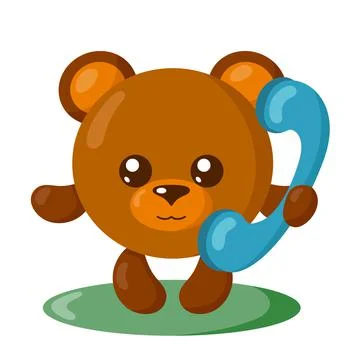 Funny cute smiling bear holding a phone Stock Illustration