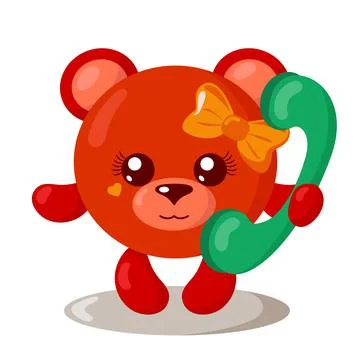 Funny cute smiling bear holding a phone.  Stock Illustration