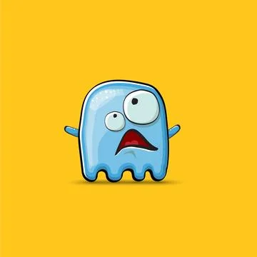 Funny cute smiling blue ghost monster isolated on orange background. Ghost Stock Illustration