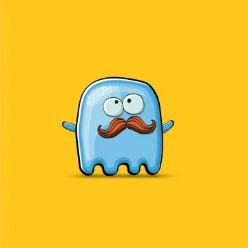 Funny cute smiling blue ghost monster isolated on orange background. Ghost Stock Illustration
