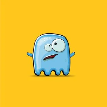 Funny cute smiling blue ghost monster isolated on orange background. Ghost Stock Illustration