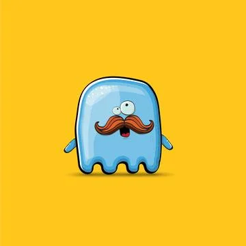 Funny cute smiling blue ghost monster isolated on orange background. Ghost Stock Illustration