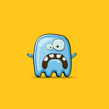Funny cute smiling blue ghost monster isolated on orange background. Ghost Stock Illustration