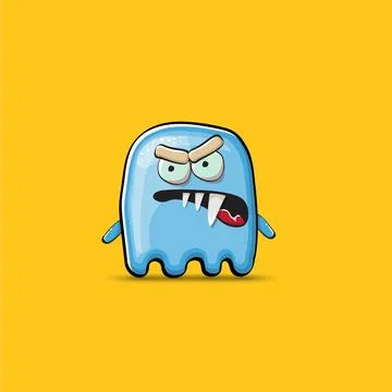 Funny cute smiling blue ghost monster isolated on orange background. Ghost Stock Illustration