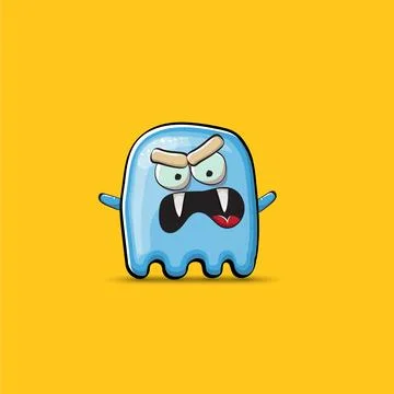 Funny cute smiling blue ghost monster isolated on orange background. Ghost Stock Illustration