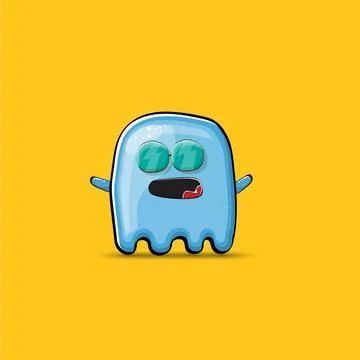 Funny cute smiling blue ghost monster isolated on orange background. Ghost Stock Illustration