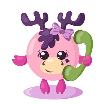 Funny cute smiling deer or moose holding a phone.  Stock Illustration