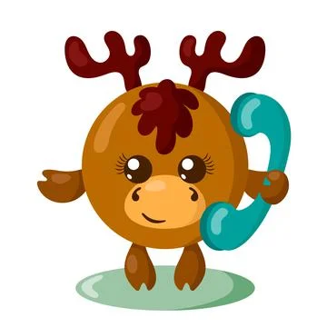 Funny cute smiling deer or moose holding a phone.  Stock Illustration