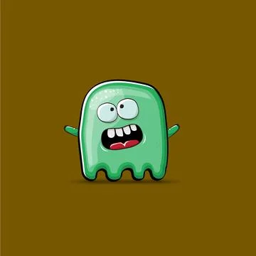 Funny cute smiling green ghost monster isolated on brown background. Ghost Stock Illustration