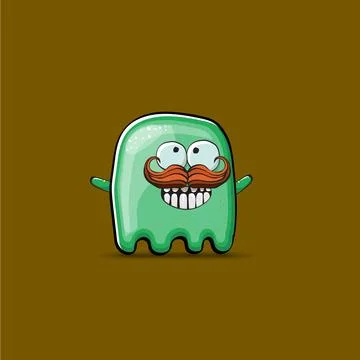 Funny cute smiling green ghost monster isolated on brown background. Ghost Stock Illustration