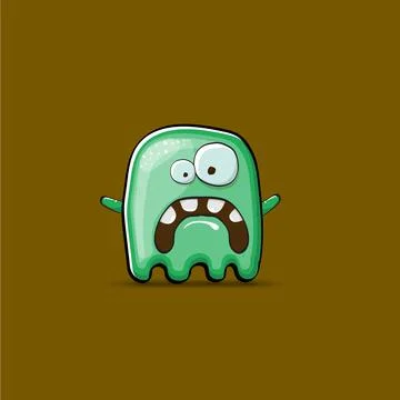 Funny cute smiling green ghost monster isolated on brown background. Ghost Stock Illustration