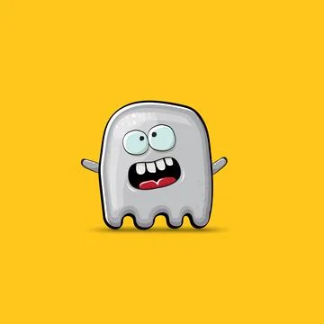 Funny cute smiling grey ghost monster isolated on orange background. Ghost Stock Illustration