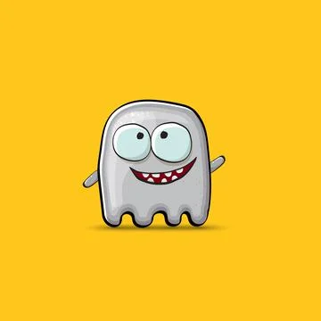 Funny cute smiling grey ghost monster isolated on orange background. Ghost Stock Illustration