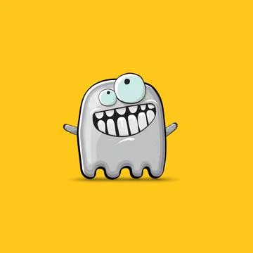 Funny cute smiling grey ghost monster isolated on orange background. Ghost Stock Illustration