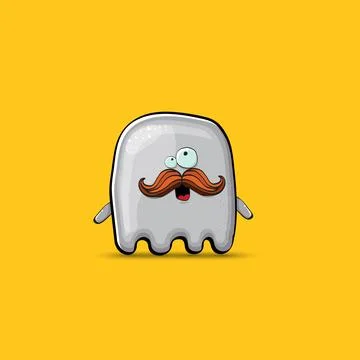 Funny cute smiling grey ghost monster isolated on orange background. Ghost Stock Illustration