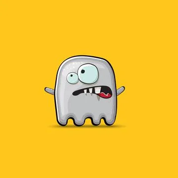 Funny cute smiling grey ghost monster isolated on orange background. Ghost Stock Illustration