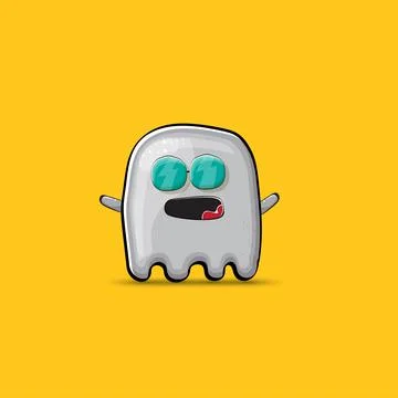 Funny cute smiling grey ghost monster isolated on orange background. Ghost Stock Illustration