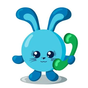 Funny cute smiling hare or rabbit holding a phone. Stock Illustration