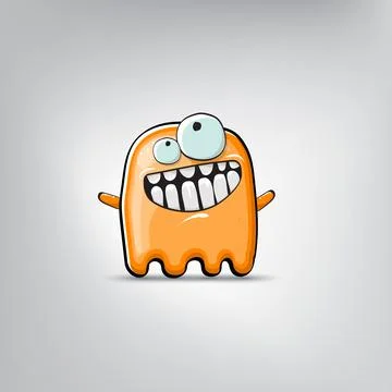Funny cute smiling orange ghost monster isolated on grey background. Hand drawn Stock Illustration