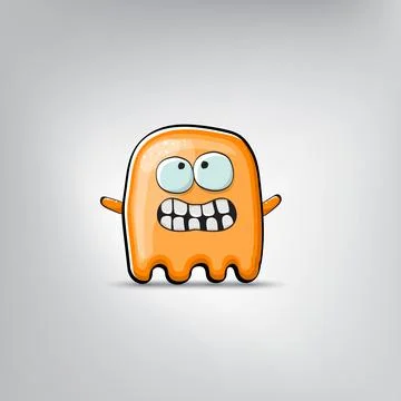 Funny cute smiling orange ghost monster isolated on grey background. Hand drawn Stock Illustration