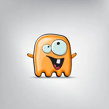 Funny cute smiling orange ghost monster isolated on grey background. Hand drawn Stock Illustration
