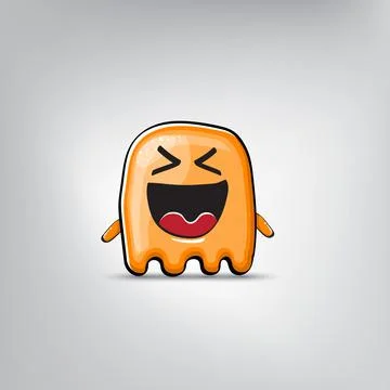 Funny cute smiling orange ghost monster isolated on grey background. Hand drawn Stock Illustration