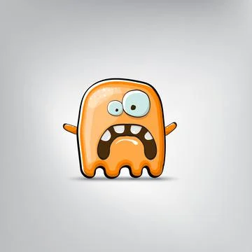 Funny cute smiling orange ghost monster isolated on grey background. Hand drawn Stock Illustration