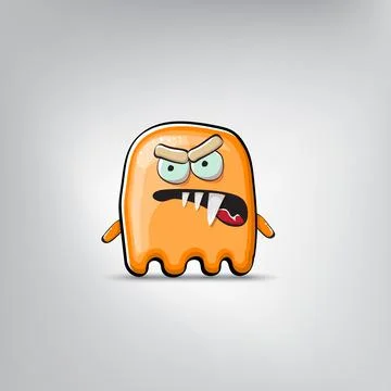 Funny cute smiling orange ghost monster isolated on grey background. Hand drawn Stock Illustration