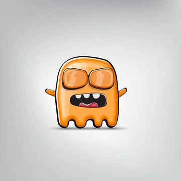 Funny cute smiling orange ghost monster isolated on grey background. Hand drawn Stock Illustration