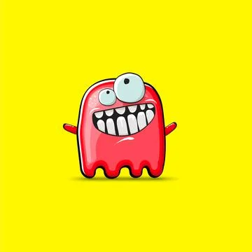 Funny cute smiling red ghost monster isolated on yellow background. Hand drawn Stock Illustration