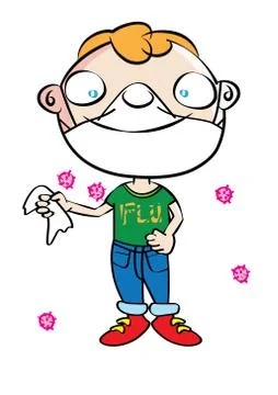 Funny cute white boy with flu mask disease prevention cartoon Stock Illustration