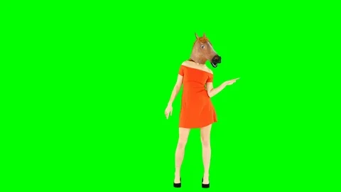 Funny Dance Moves on Green Screen Wearing a Horse Head Mask Stock Footage 108665153