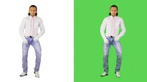 Funny dancer, white and green background Stock Footage 41592578