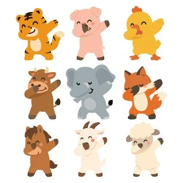 Funny Dancing Animals Pose Illustration Pack 스톡 일러스트