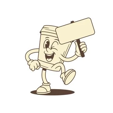 Funny dancing coffee paper cup cartoon character contoured vector flat illu.. Stock Illustration