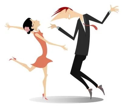 Funny dancing young couple isolated Stock Illustration
